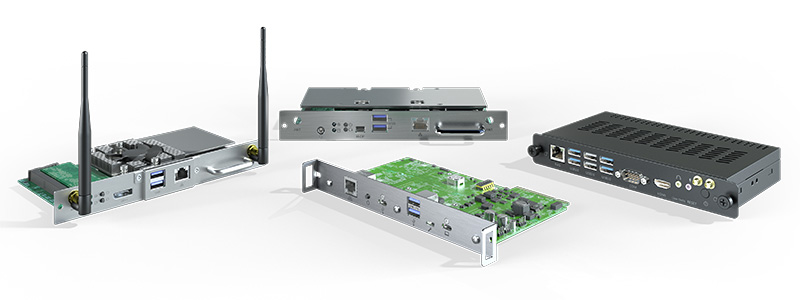 Four PC form factor modules for integration into a display